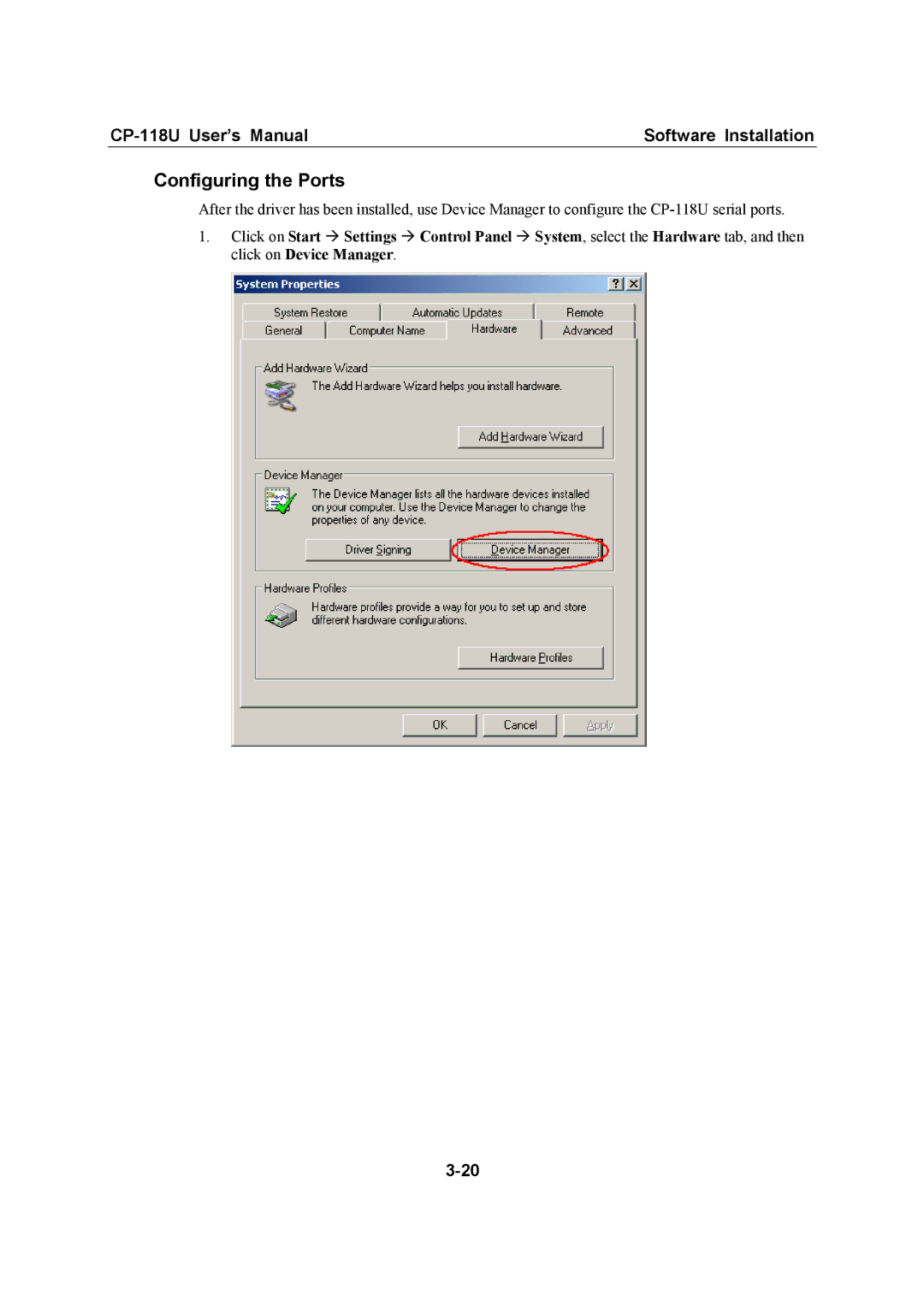 Moxa Technologies CP-118U user manual Configuring the Ports 