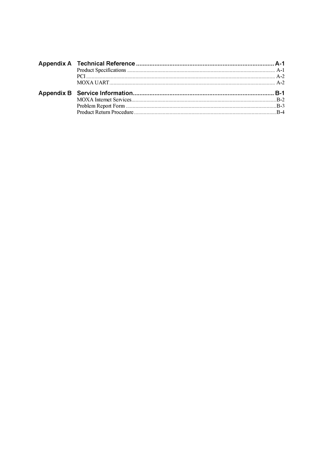 Moxa Technologies CP-118U user manual Appendix a Technical Reference 