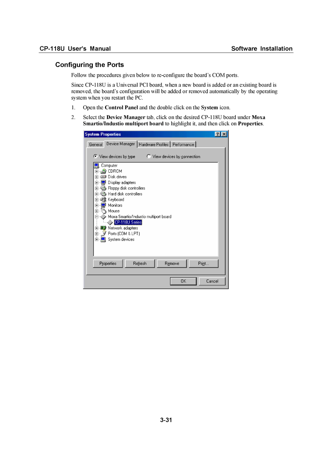 Moxa Technologies CP-118U user manual Configuring the Ports 