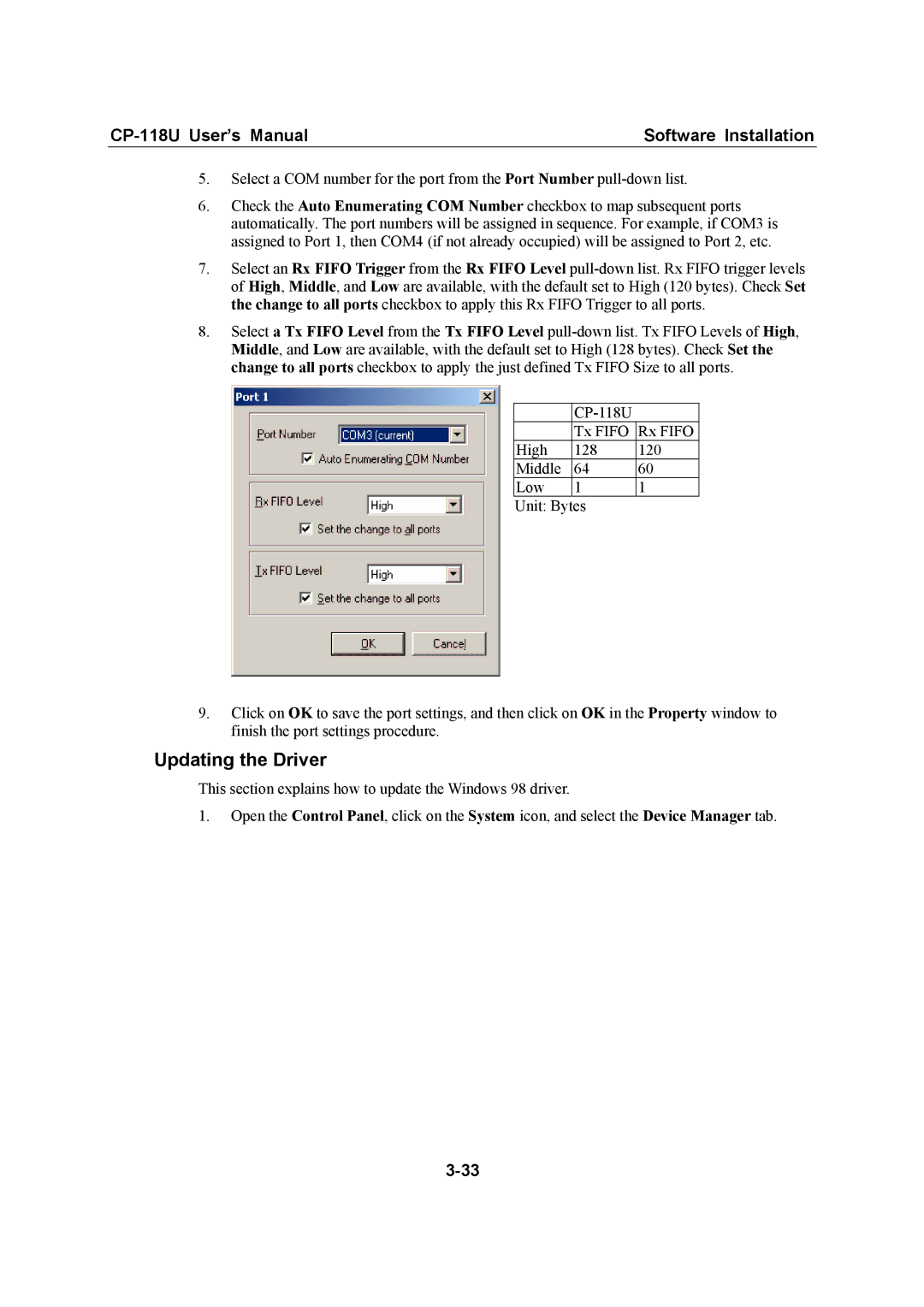 Moxa Technologies CP-118U user manual Updating the Driver 