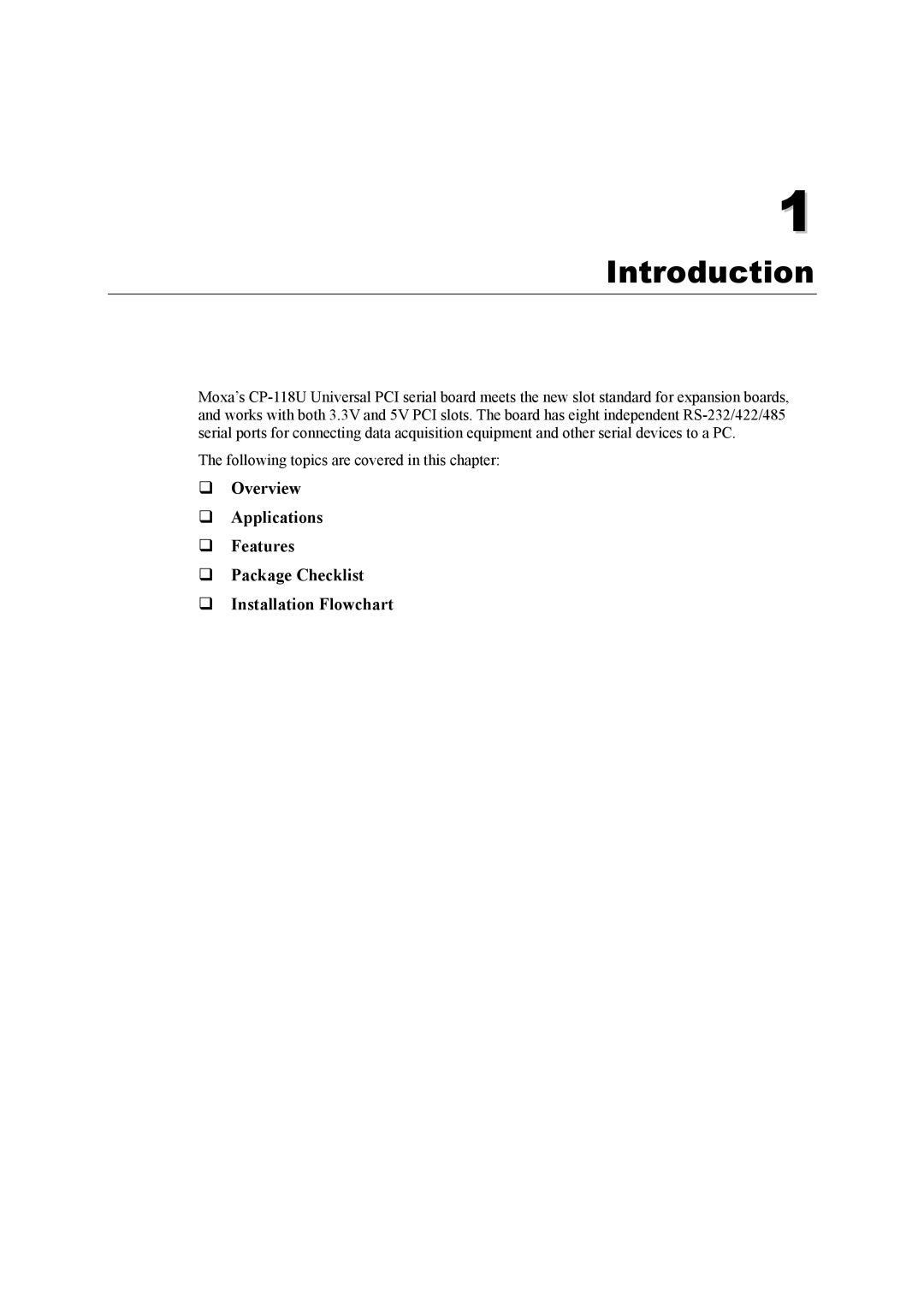 Moxa Technologies CP-118U user manual Introduction 