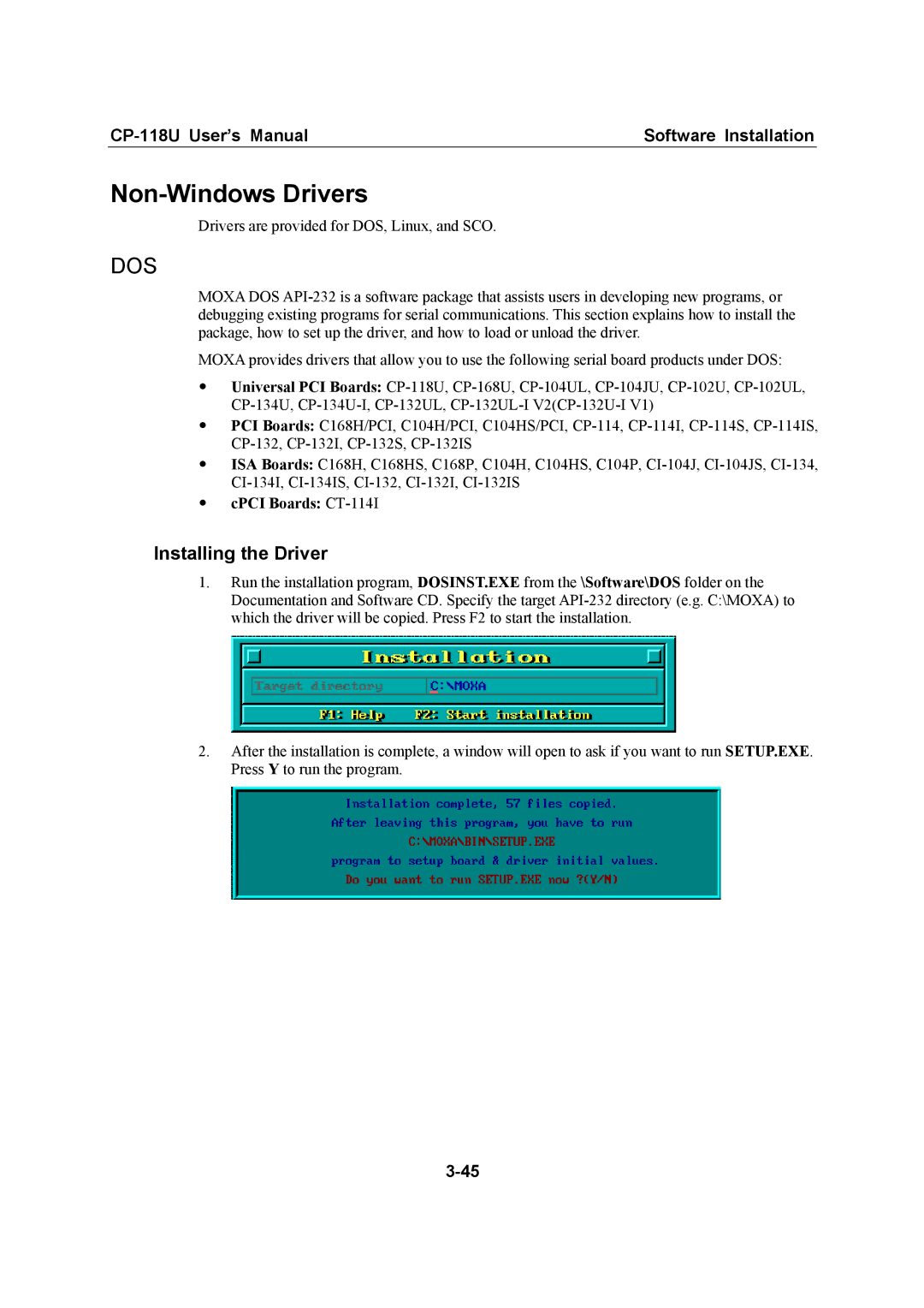 Moxa Technologies CP-118U user manual Non-Windows Drivers, Dos 