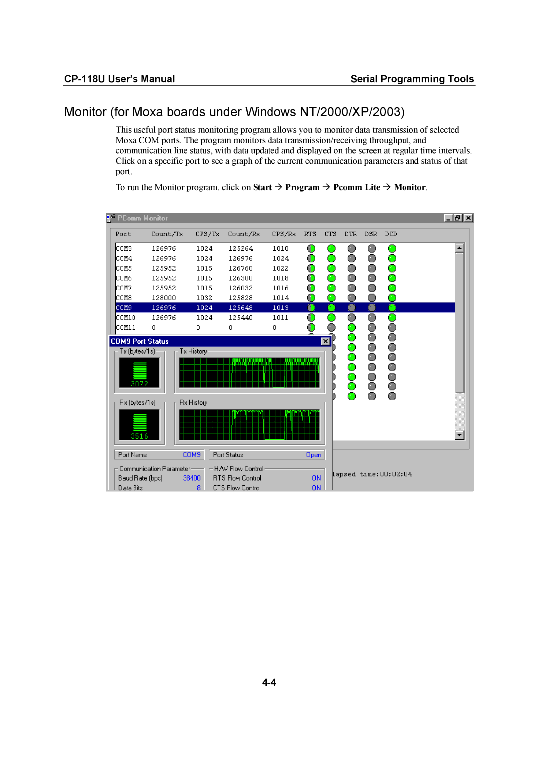 Moxa Technologies CP-118U user manual Monitor for Moxa boards under Windows NT/2000/XP/2003 