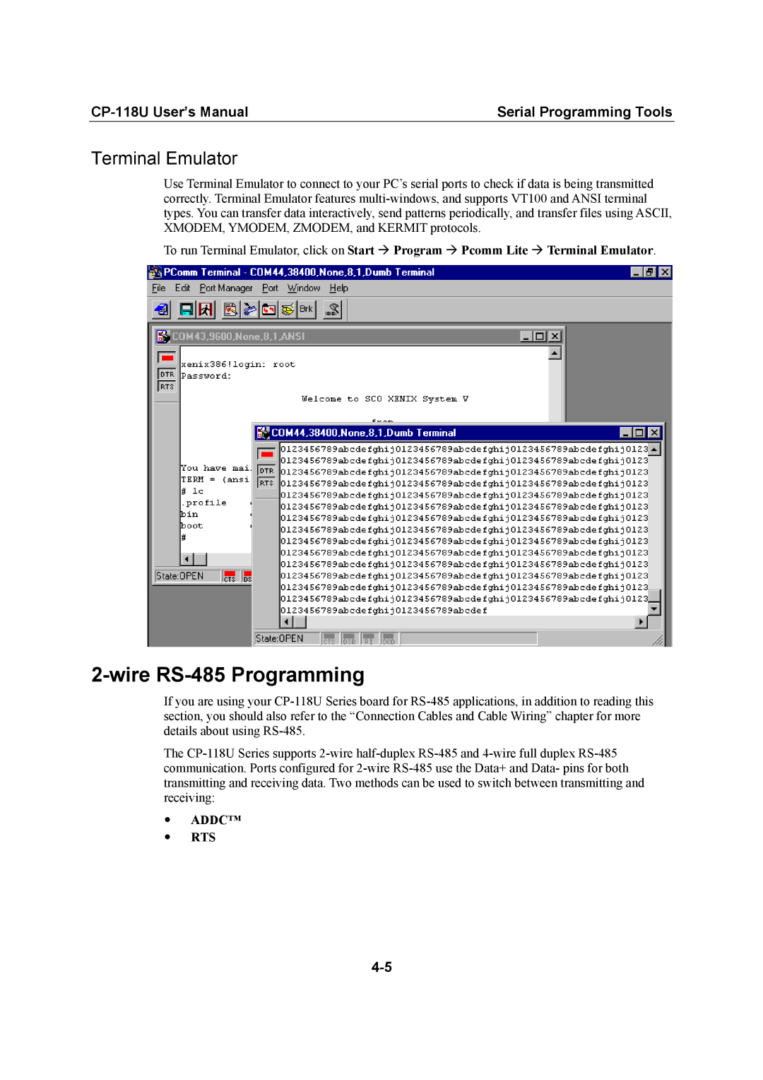 Moxa Technologies CP-118U user manual Wire RS-485 Programming, Terminal Emulator 