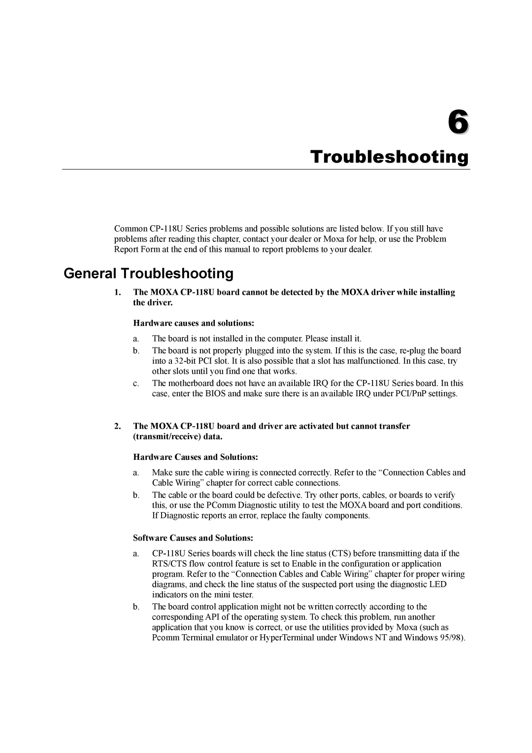 Moxa Technologies CP-118U user manual General Troubleshooting 