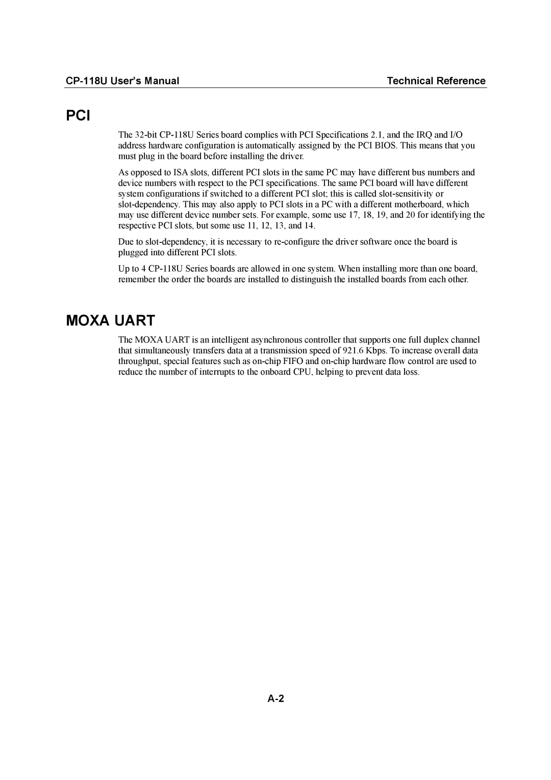 Moxa Technologies CP-118U user manual Pci 