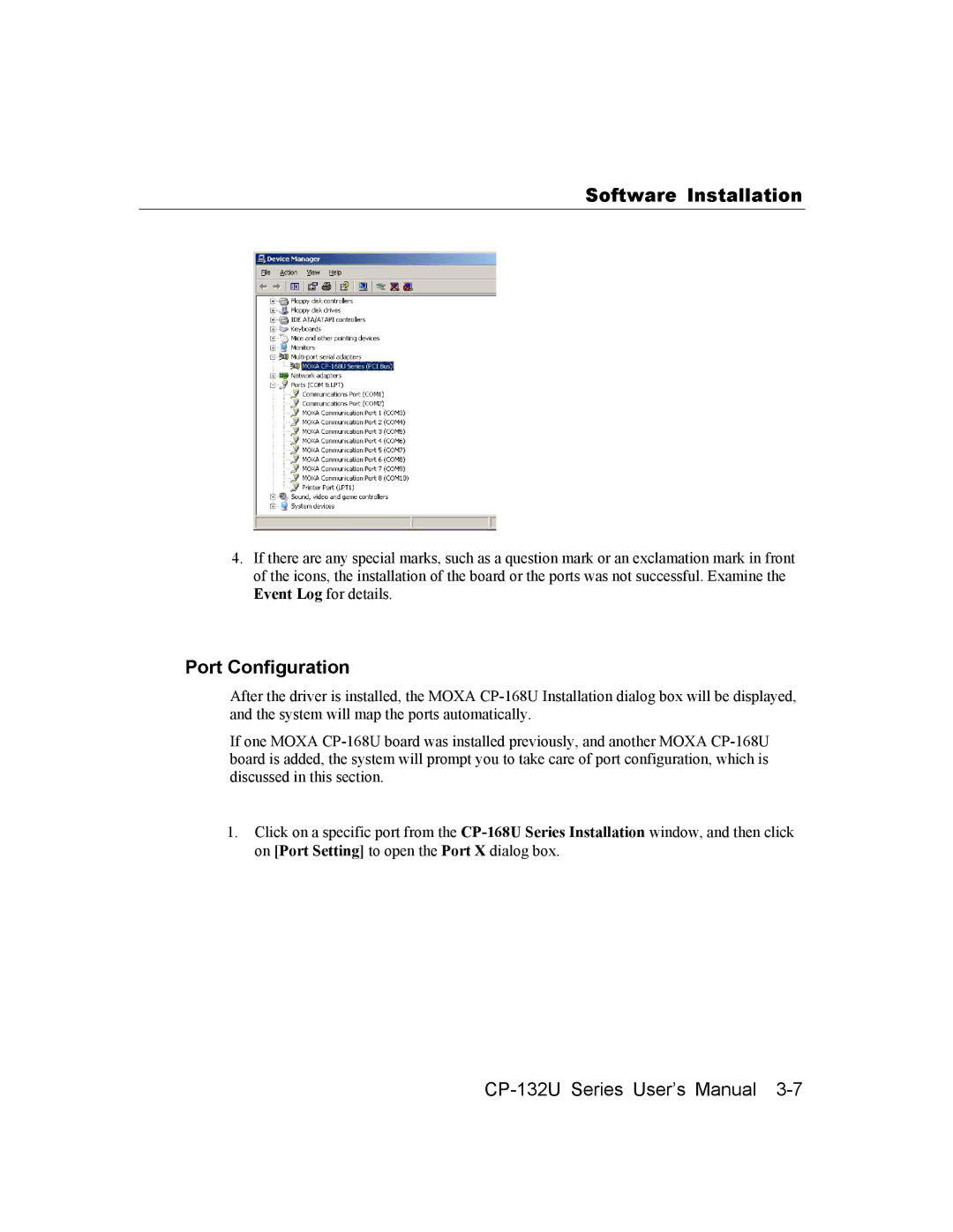 Moxa Technologies CP-132U Series user manual Port Configuration 