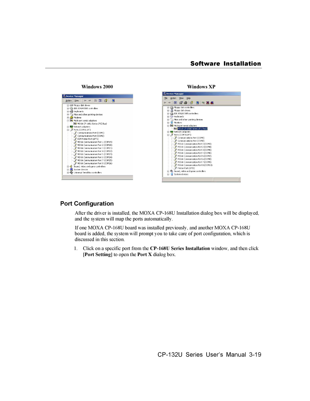 Moxa Technologies CP-132U Series user manual Port Configuration 