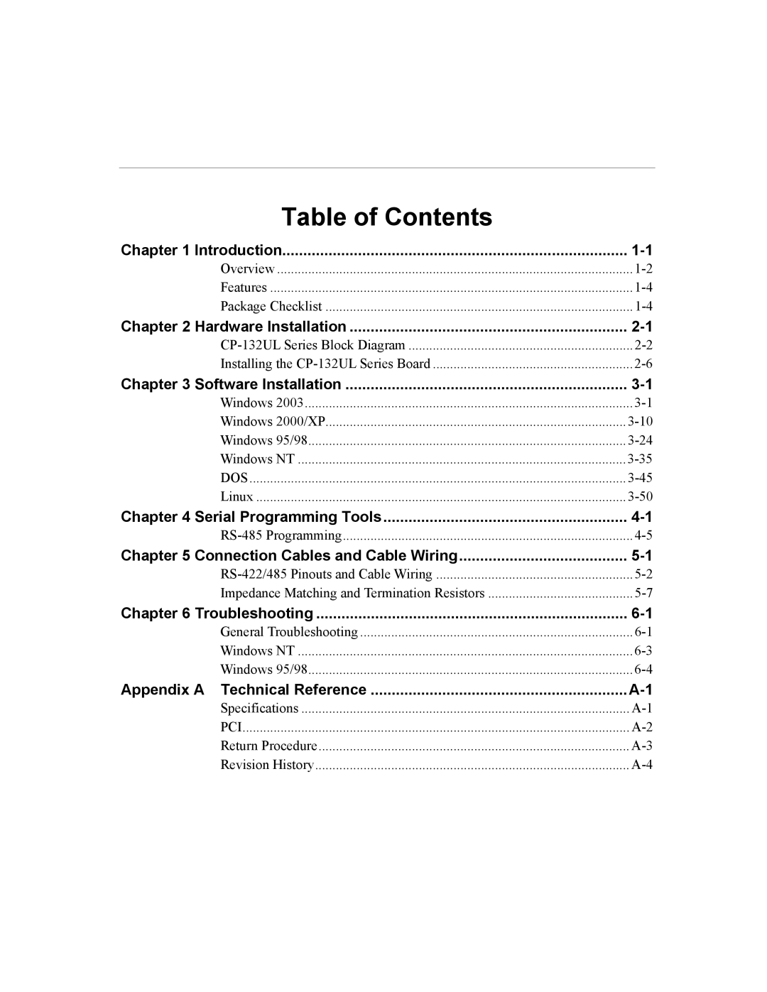 Moxa Technologies CP-132U Series user manual Table of Contents 