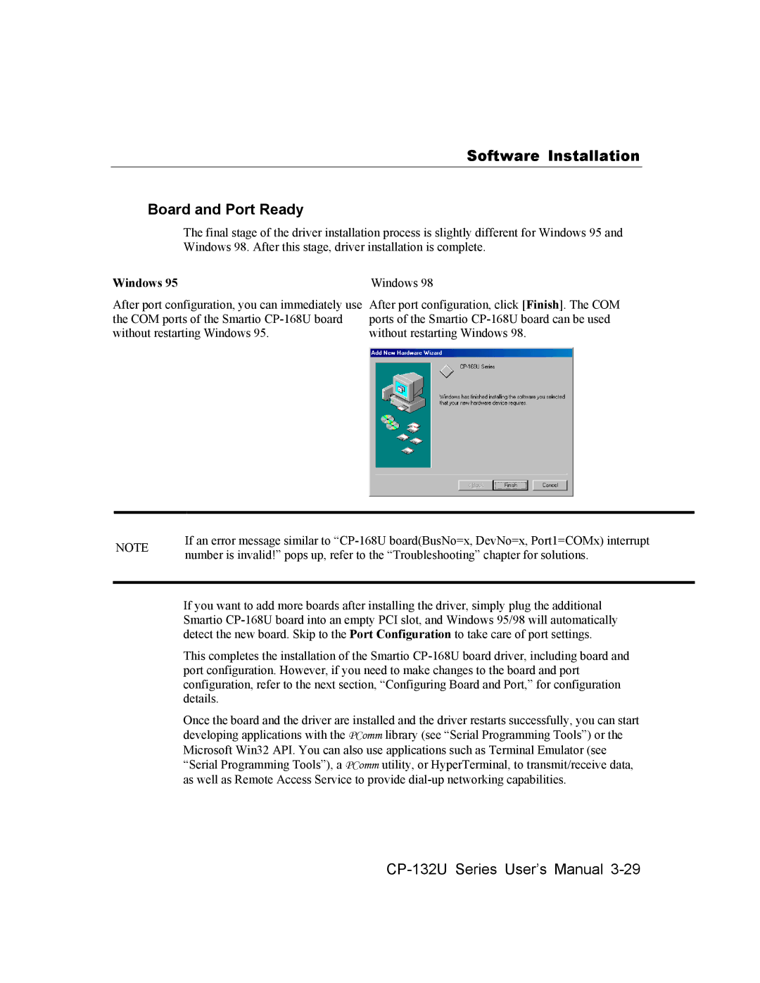 Moxa Technologies CP-132U Series user manual Software Installation Board and Port Ready, Windows 