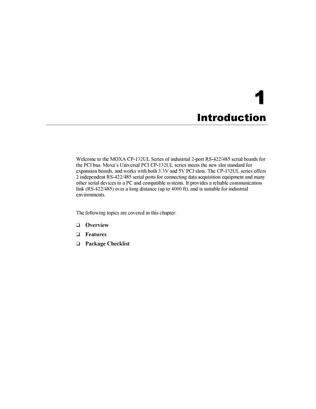 Moxa Technologies CP-132U Series user manual Introduction 