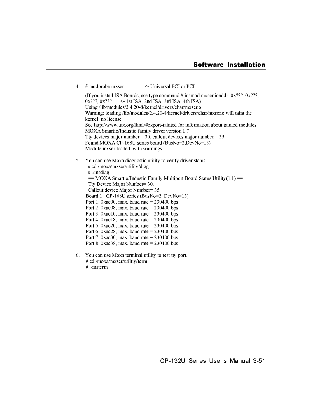 Moxa Technologies CP-132U Series user manual Software Installation 