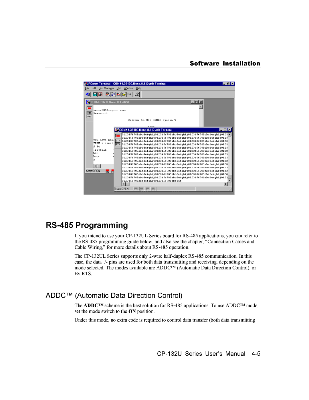 Moxa Technologies CP-132U Series user manual RS-485 Programming, Addc Automatic Data Direction Control 