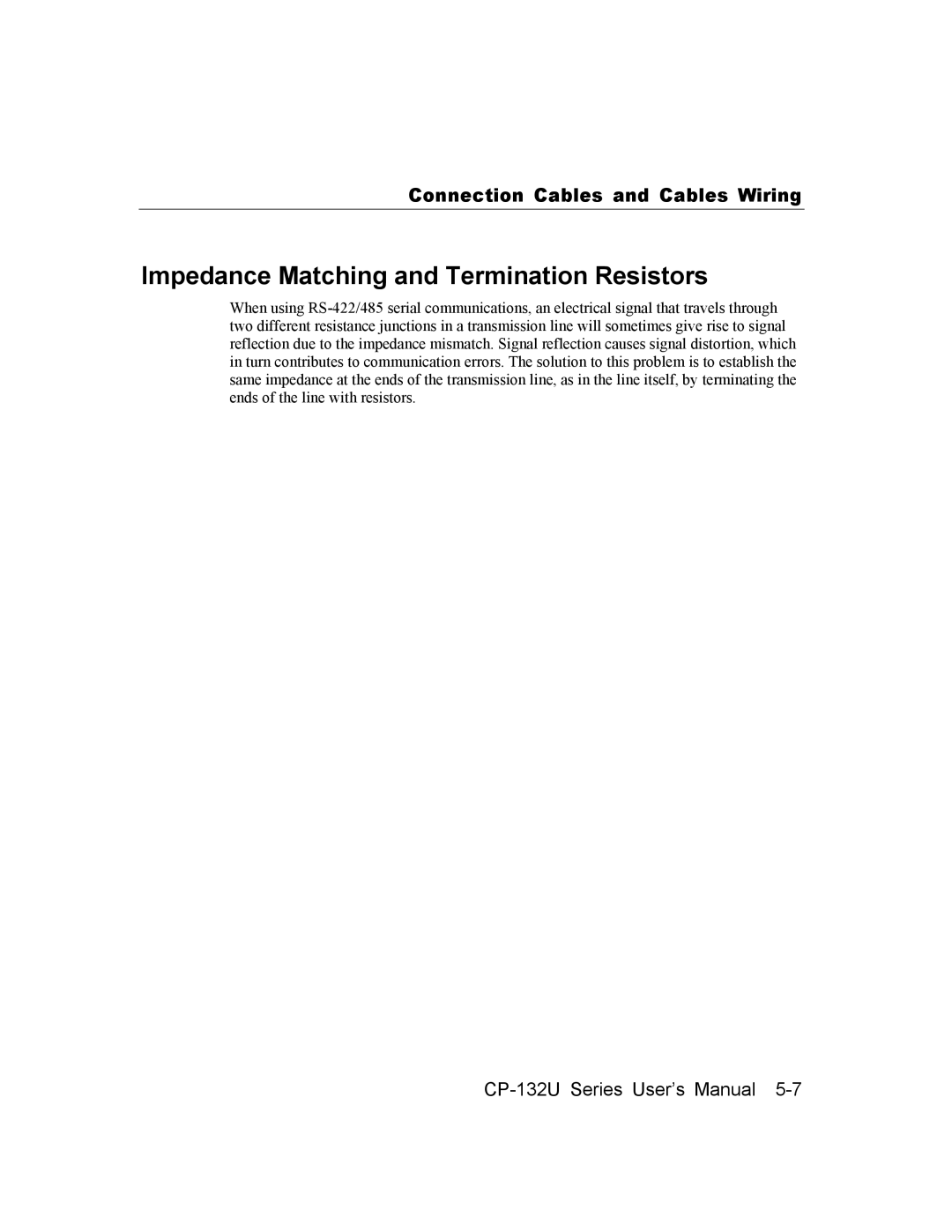 Moxa Technologies CP-132U Series user manual Impedance Matching and Termination Resistors 