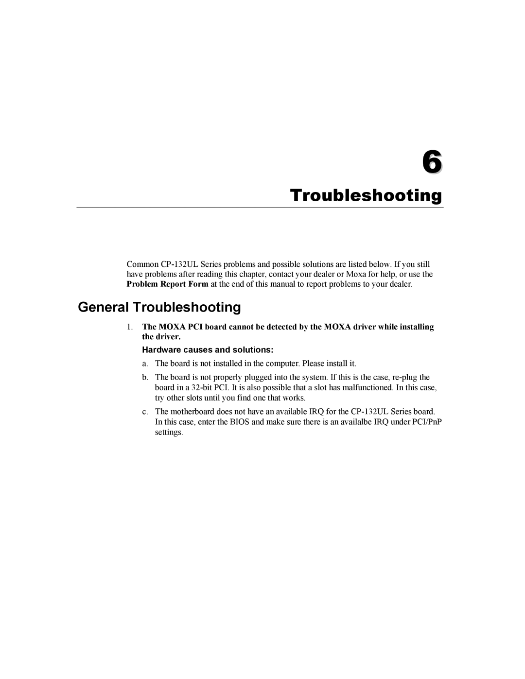 Moxa Technologies CP-132U Series user manual General Troubleshooting 