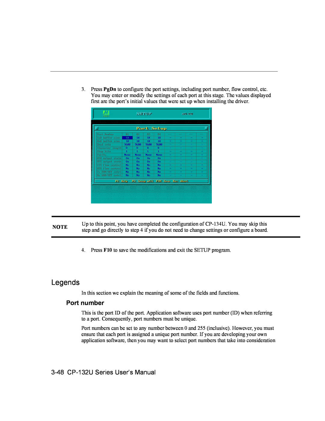 Moxa Technologies user manual Legends, Port number, 3-48 CP-132U Series User’s Manual 