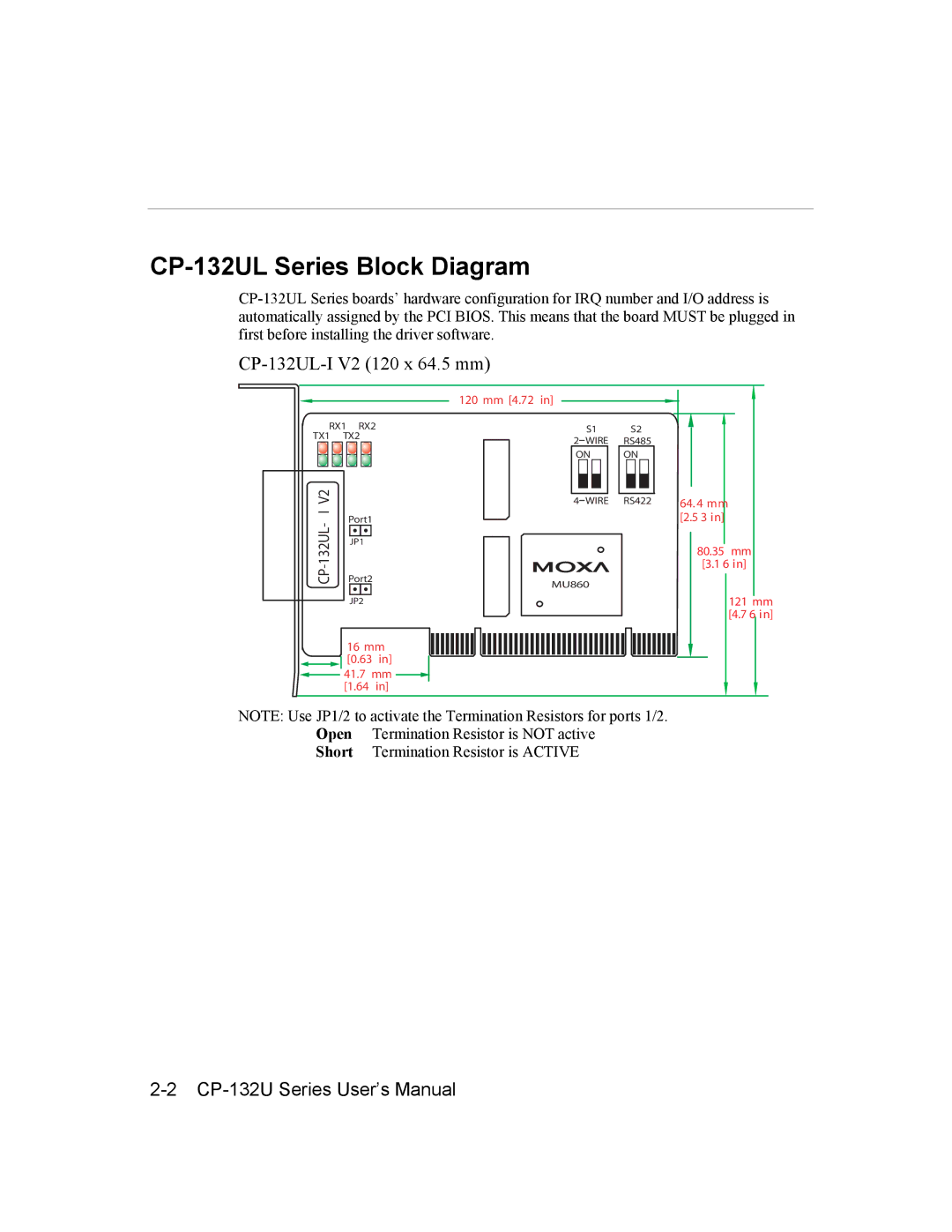 Moxa Technologies user manual CP-132UL Series Block Diagram, CP-132UL-I V2 120 x 64.5 mm 