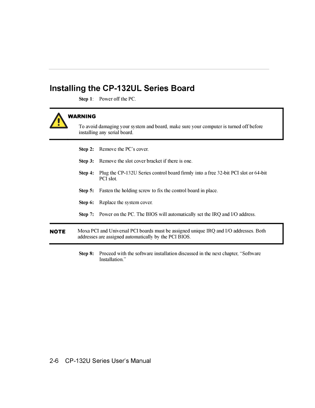 Moxa Technologies user manual Installing the CP-132UL Series Board 