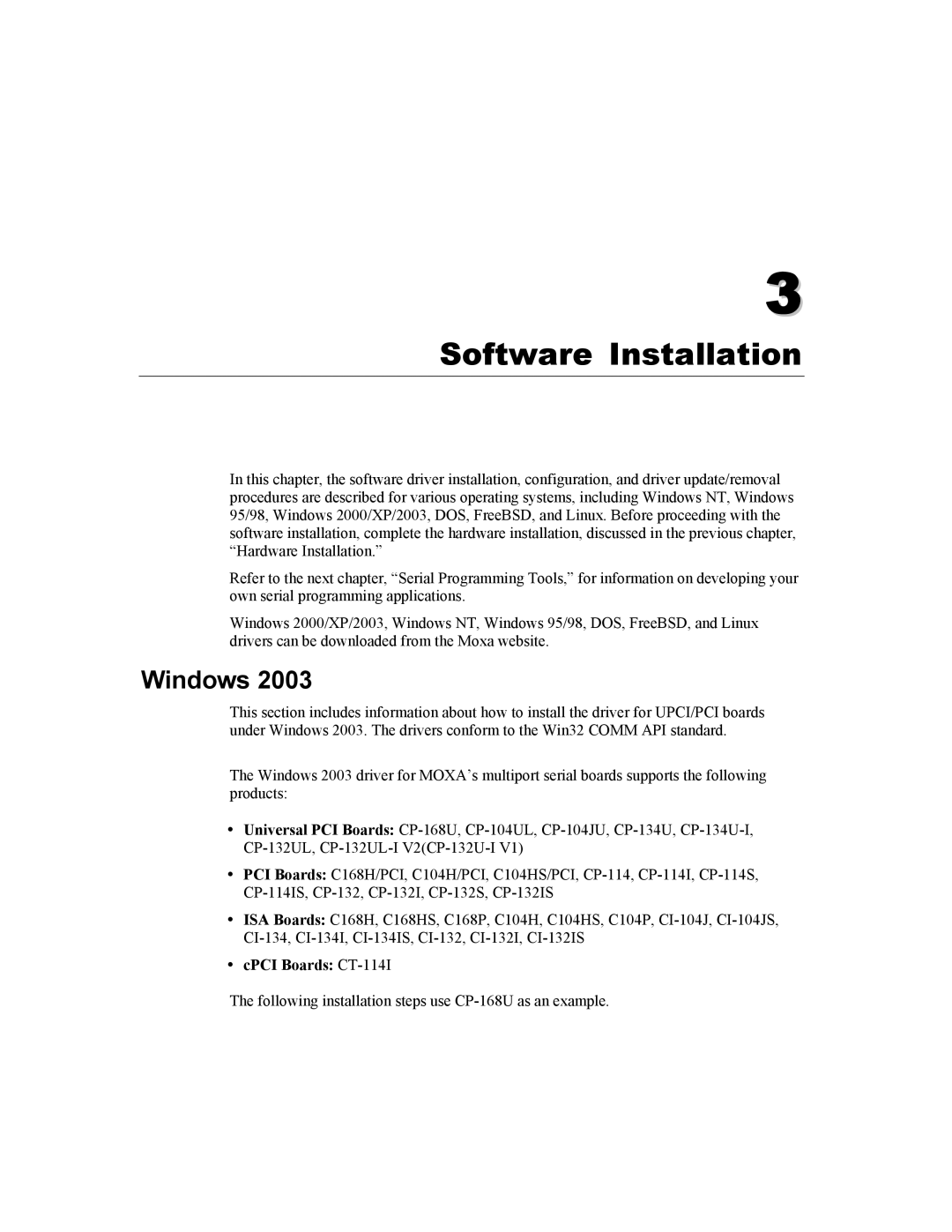 Moxa Technologies CP-132U user manual Software Installation, Windows 