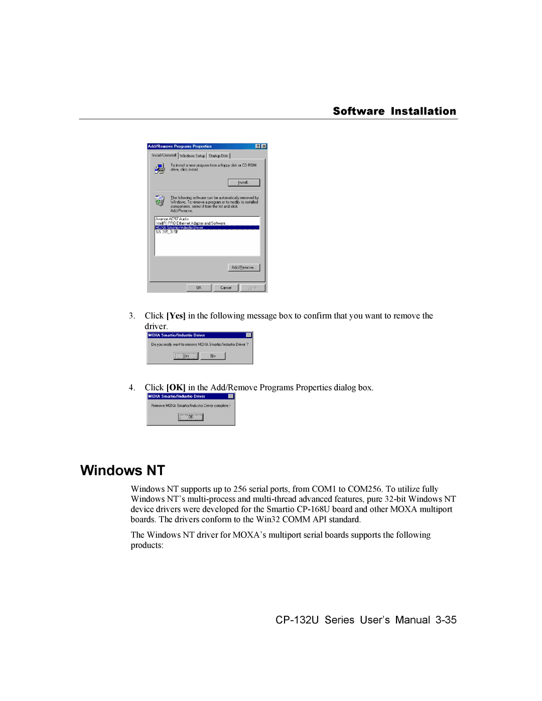 Moxa Technologies CP-132U user manual Windows NT 