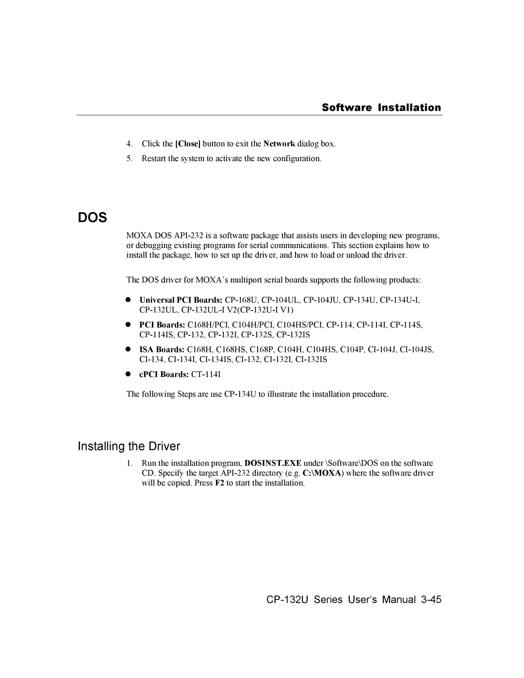 Moxa Technologies CP-132U user manual Dos 