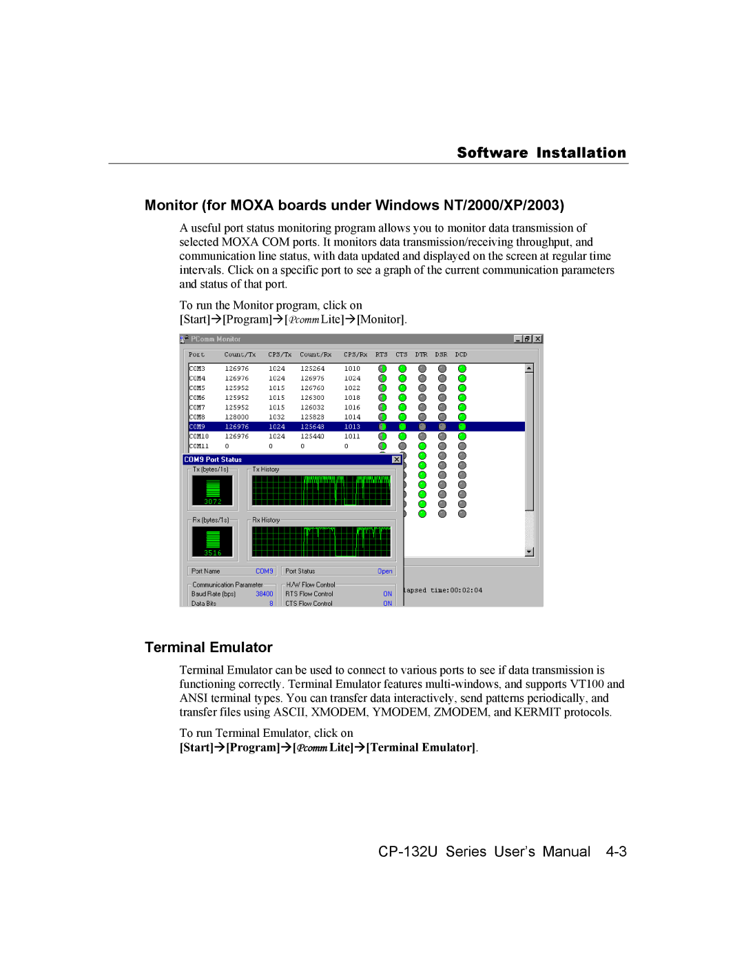 Moxa Technologies CP-132U user manual Terminal Emulator 