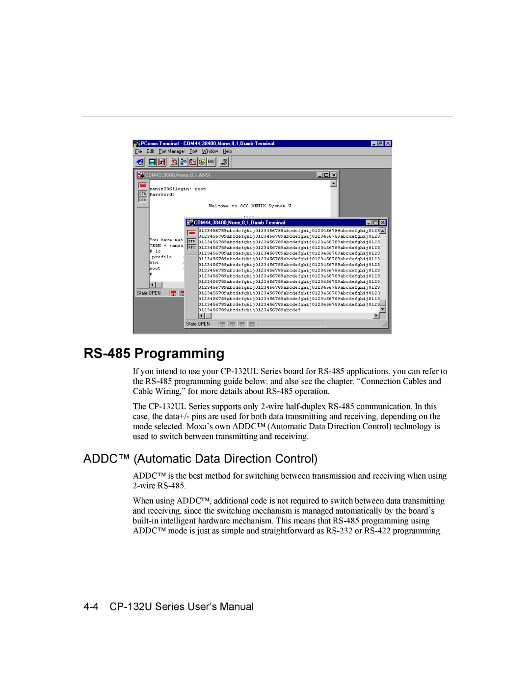 Moxa Technologies CP-132U user manual RS-485 Programming, Addc Automatic Data Direction Control 