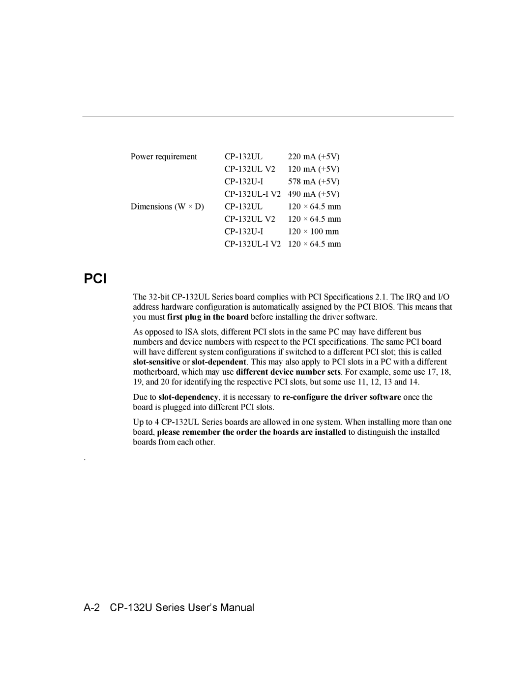 Moxa Technologies CP-132U user manual Pci 