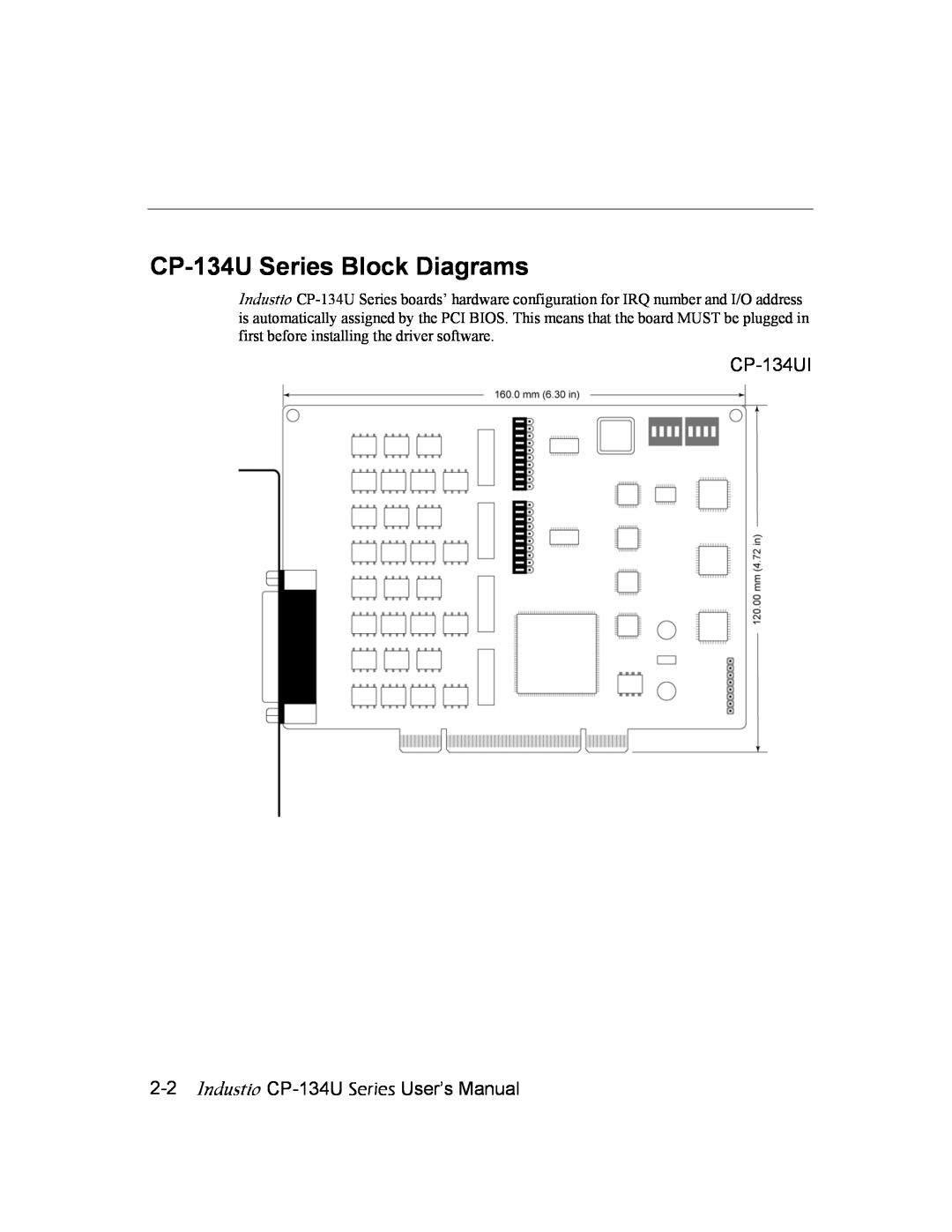 Moxa Technologies user manual CP-134U Series Block Diagrams, CP-134UI 2-2 Industio CP-134U Series User’s Manual 