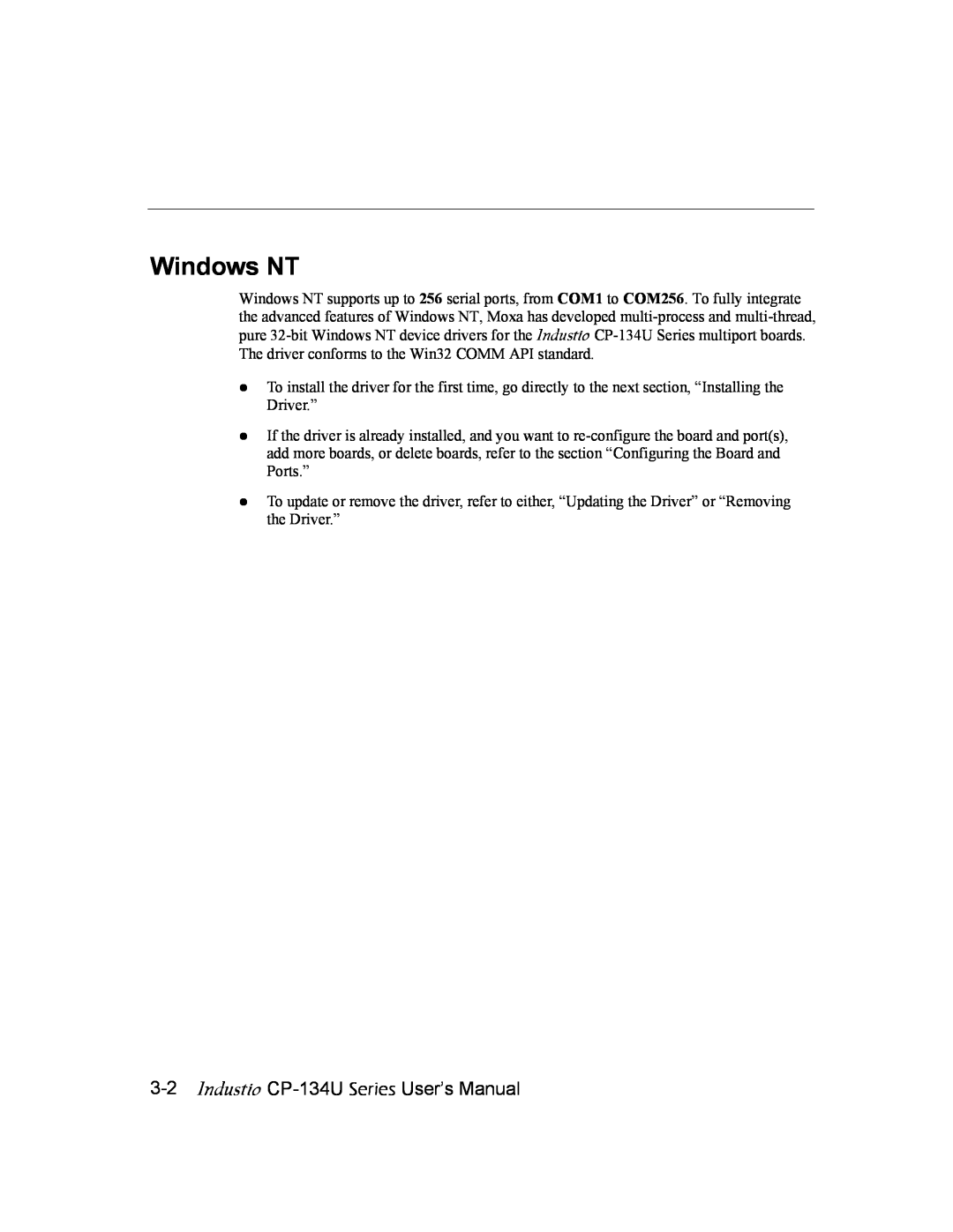 Moxa Technologies user manual Windows NT, Industio CP-134U Series User’s Manual 
