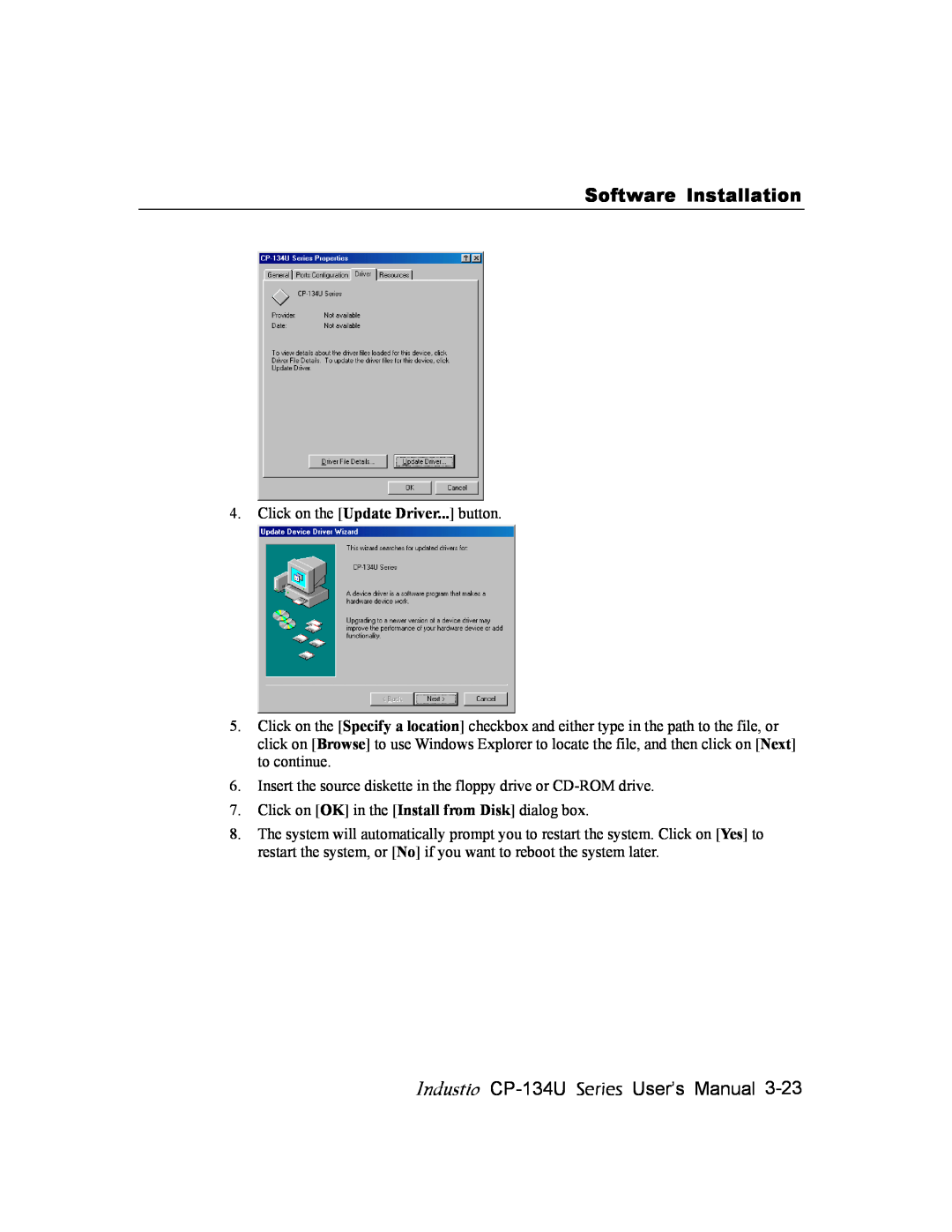 Moxa Technologies Software Installation, Industio CP-134U Series User’s Manual, Click on the Update Driver... button 