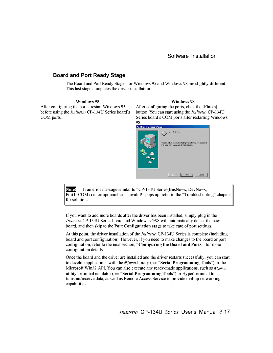 Moxa Technologies CP-134U user manual Software Installation Board and Port Ready Stage, Windows 