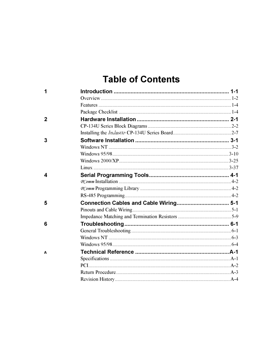 Moxa Technologies CP-134U user manual Table of Contents 