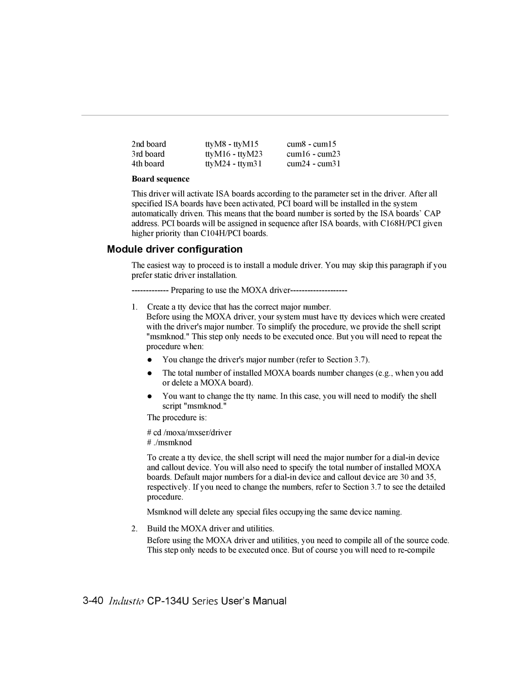 Moxa Technologies CP-134U user manual Module driver configuration, Board sequence 