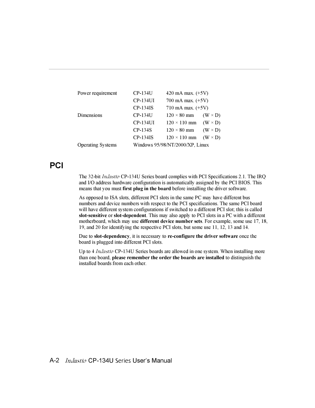 Moxa Technologies CP-134U user manual Pci 