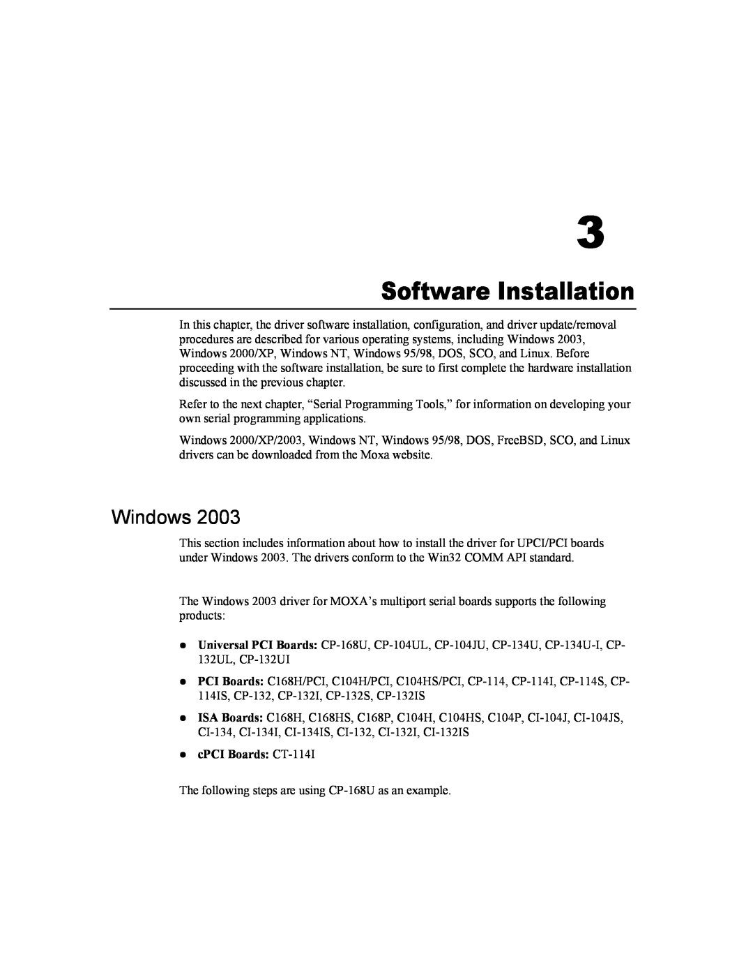 Moxa Technologies CP-168U user manual Software Installation, Windows 