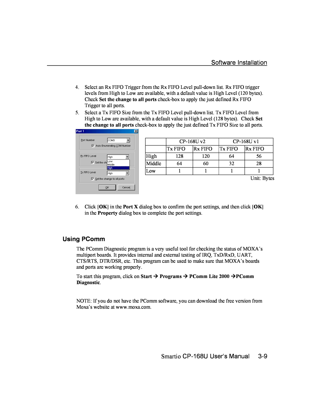 Moxa Technologies user manual Software Installation, Using PComm, Smartio CP-168U User’s Manual 