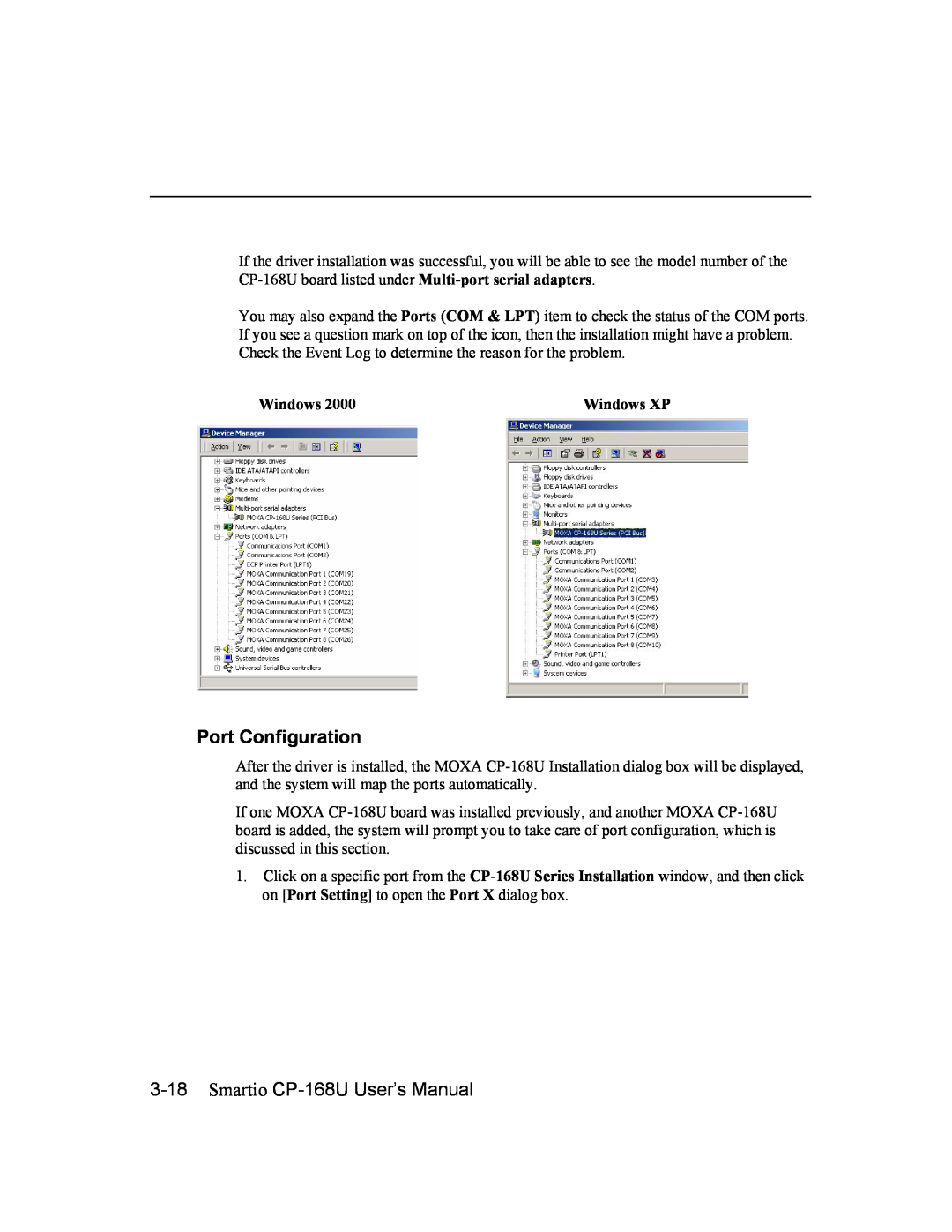 Moxa Technologies user manual Smartio CP-168U User’s Manual, Port Configuration 