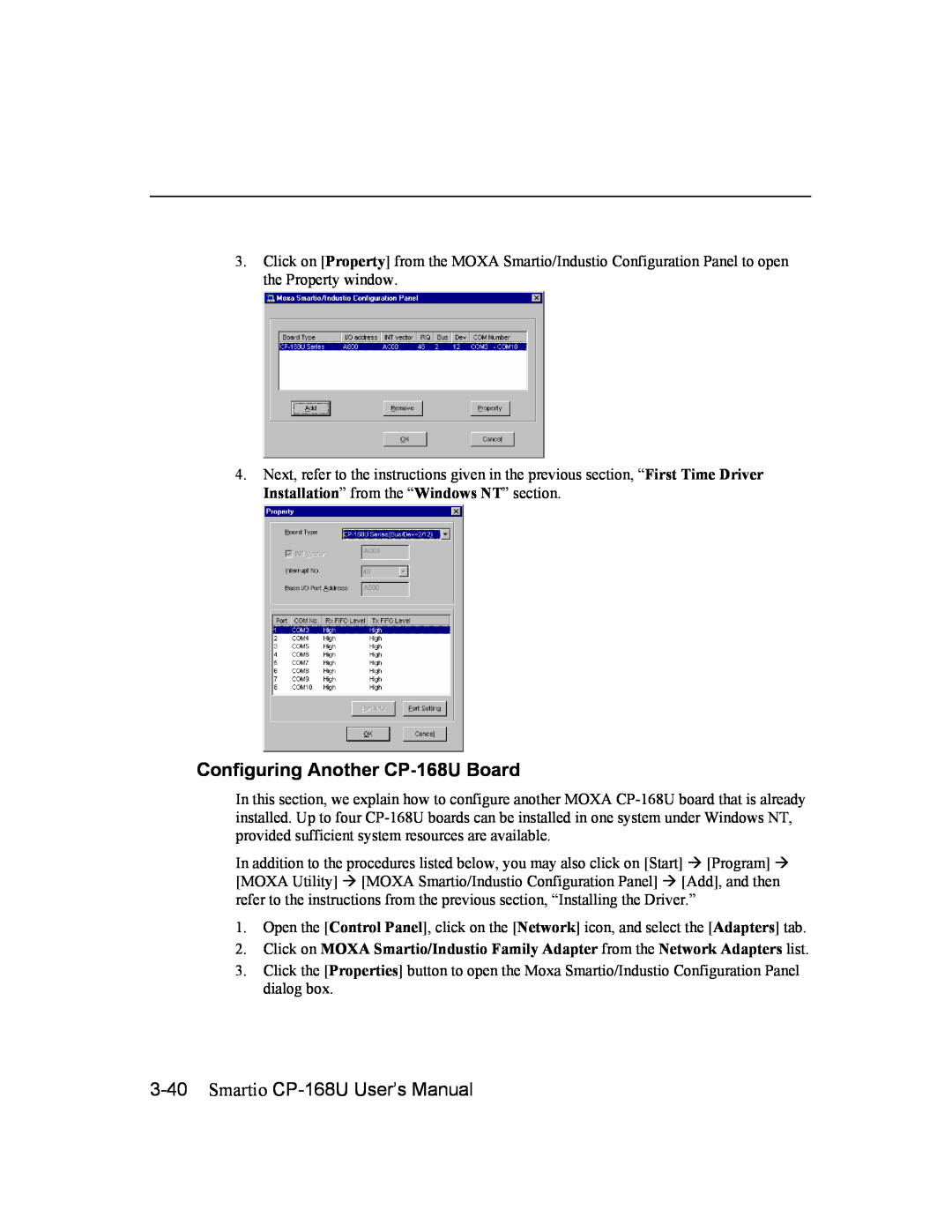 Moxa Technologies user manual Smartio CP-168U User’s Manual, Configuring Another CP-168U Board 