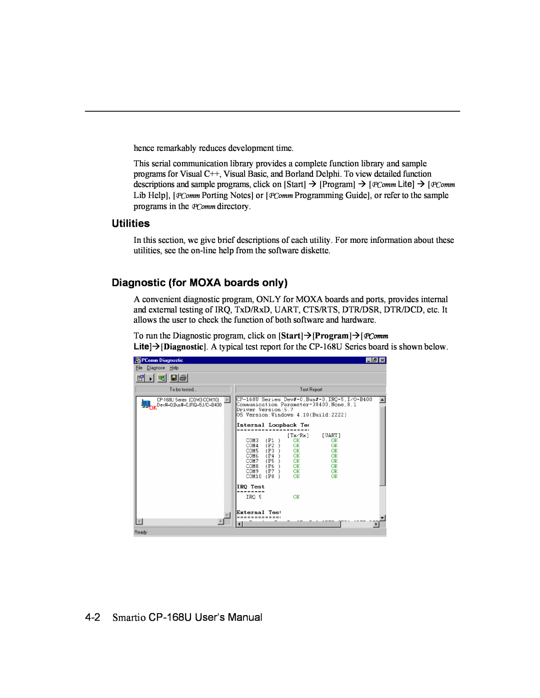 Moxa Technologies user manual Smartio CP-168U User’s Manual, Utilities, Diagnostic for MOXA boards only 