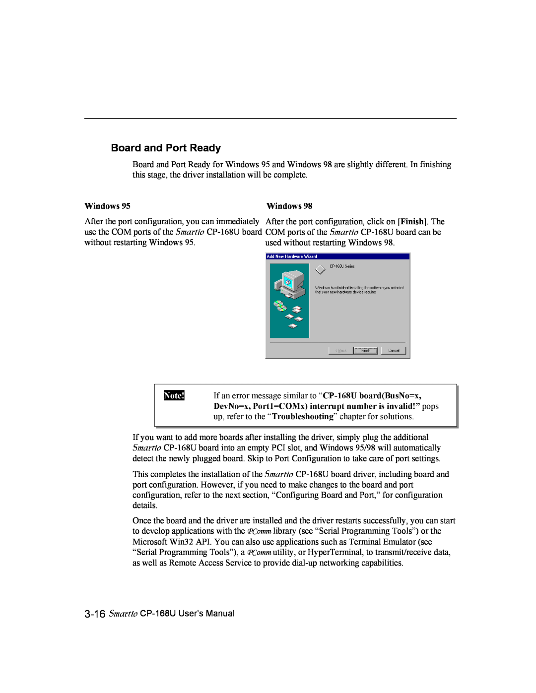 Moxa Technologies user manual Board and Port Ready, Windows, Smartio CP-168U User’s Manual 