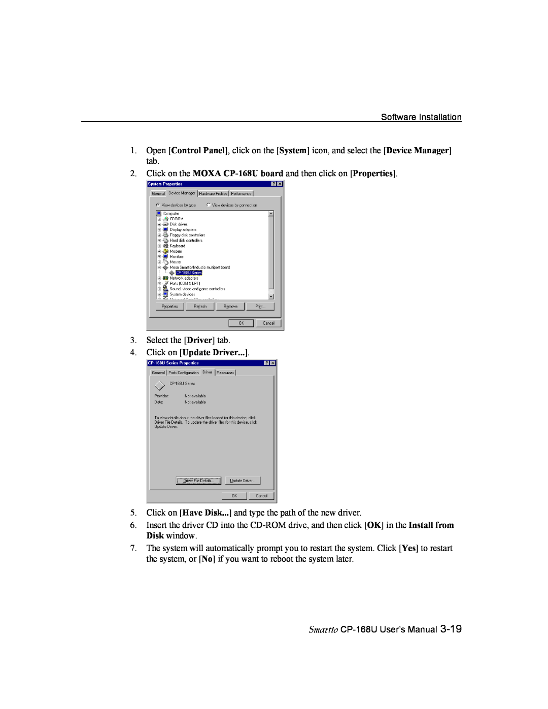 Moxa Technologies CP-168U user manual Click on Update Driver 