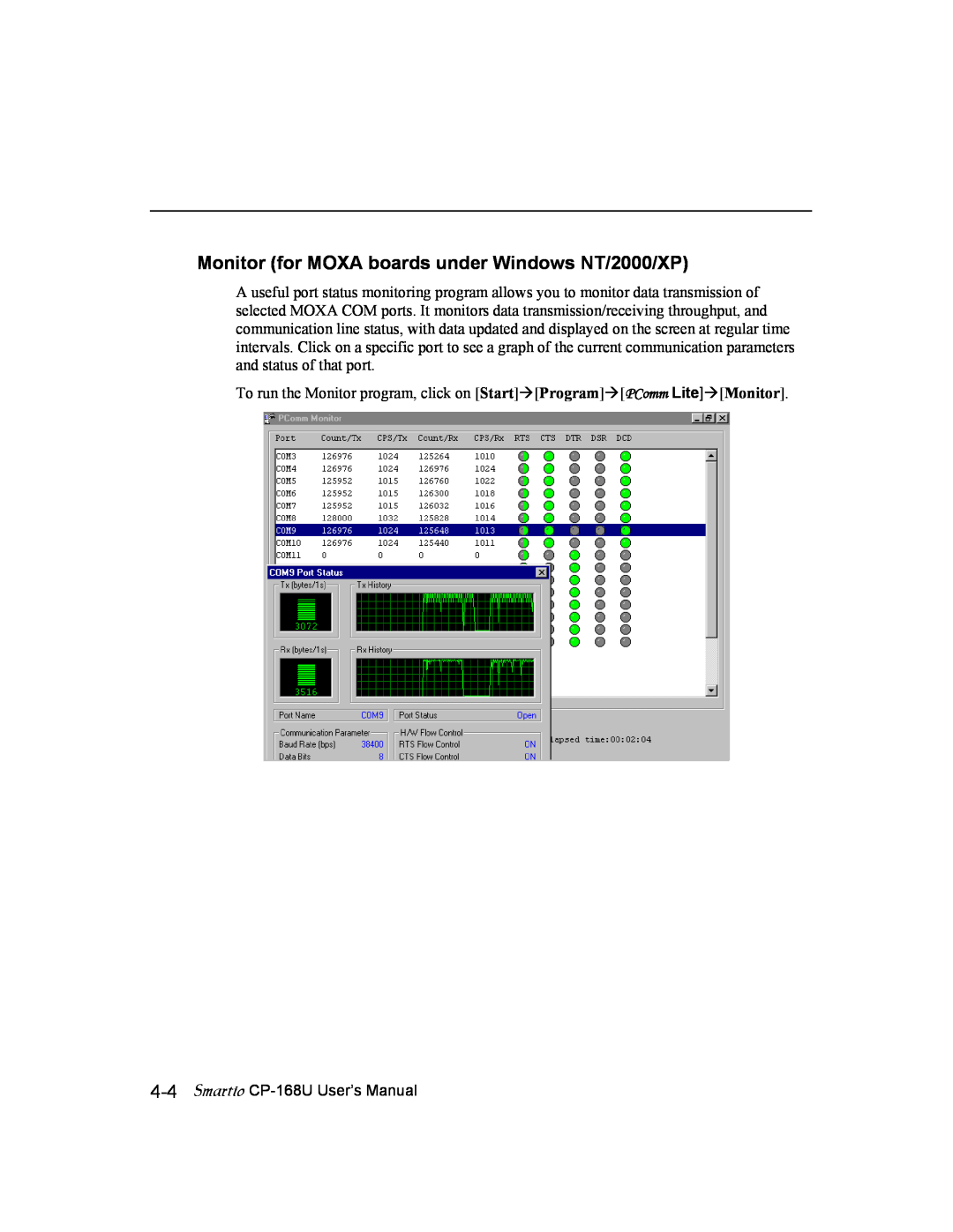 Moxa Technologies user manual Monitor for MOXA boards under Windows NT/2000/XP, Smartio CP-168U User’s Manual 