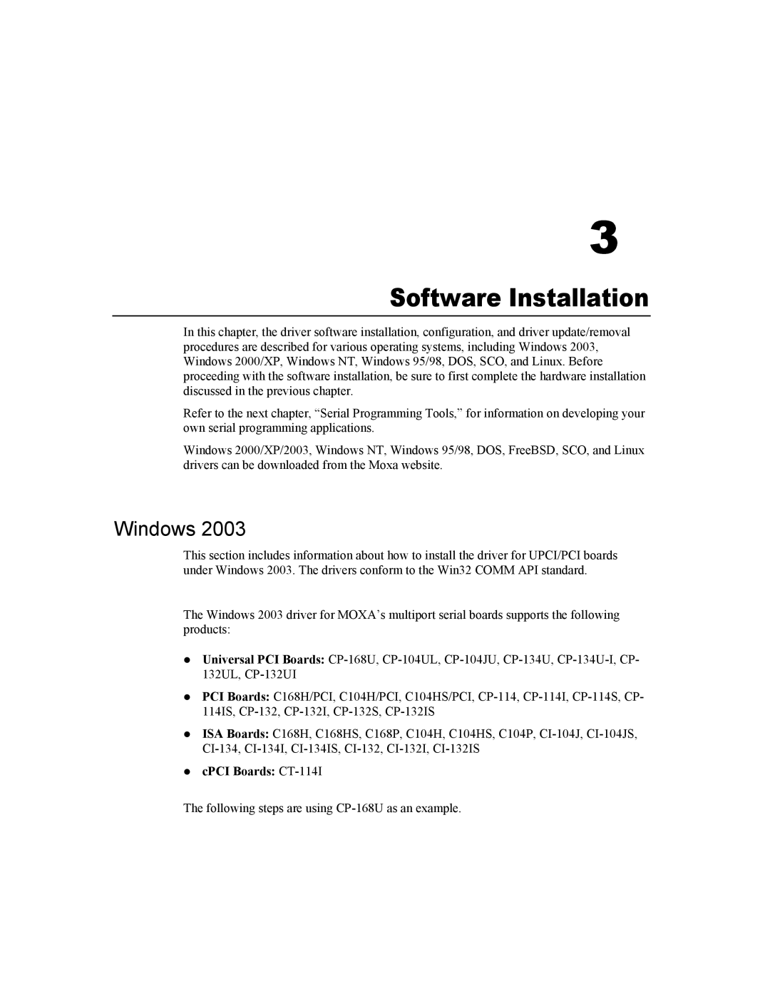 Moxa Technologies CP-168U user manual Software Installation, Windows 