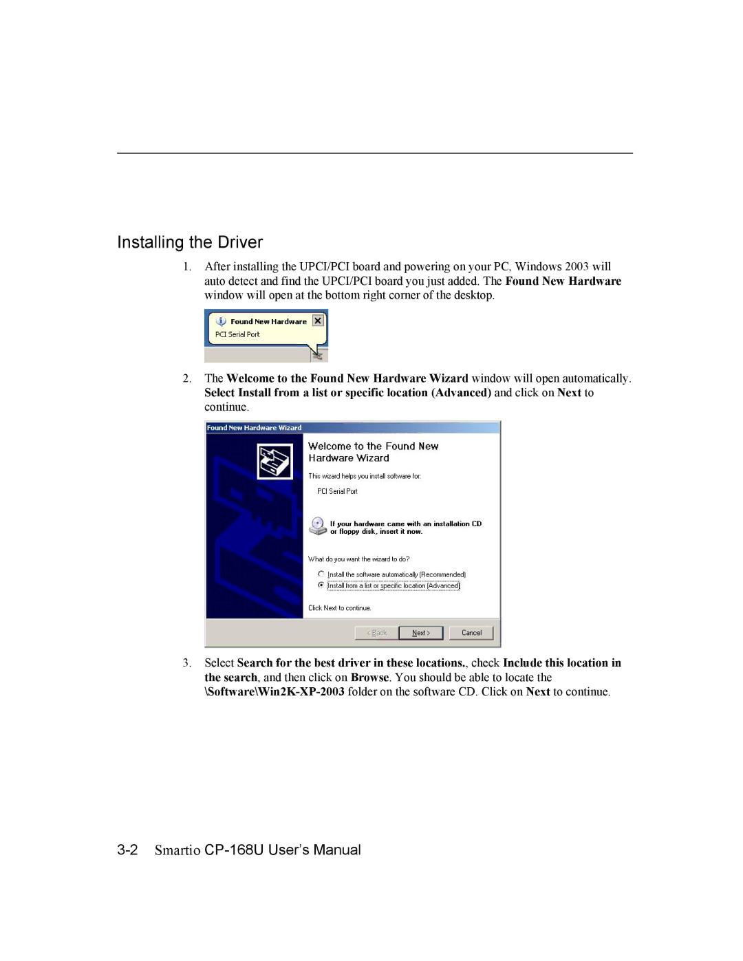 Moxa Technologies CP-168U user manual Installing the Driver 