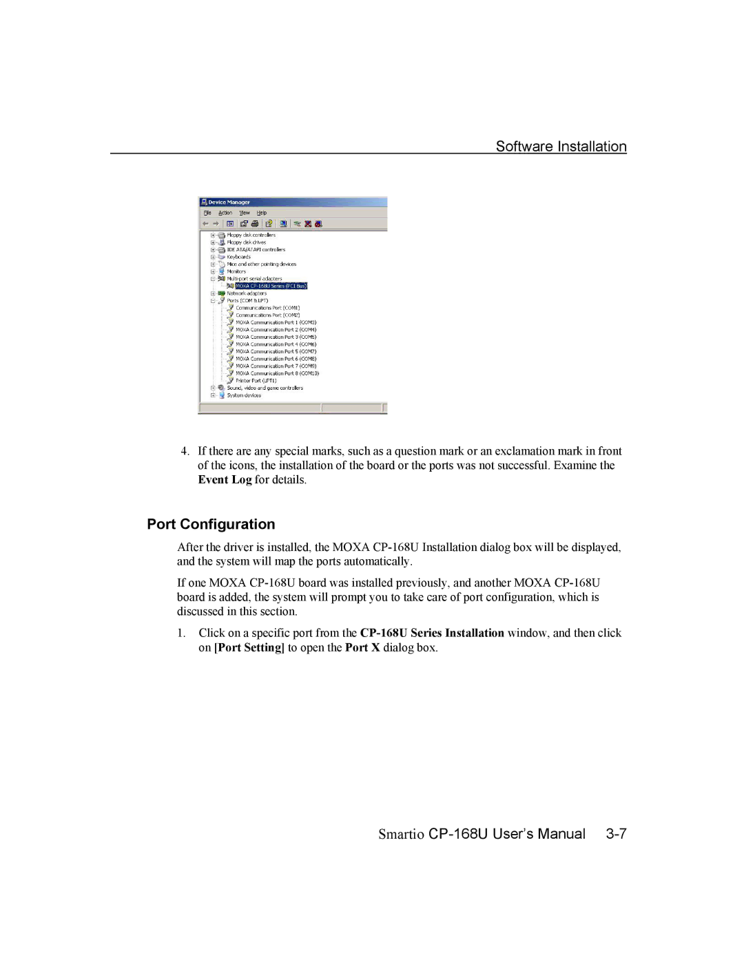 Moxa Technologies CP-168U user manual Port Configuration 