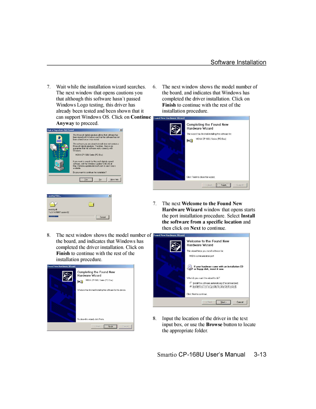 Moxa Technologies CP-168U user manual Software Installation 