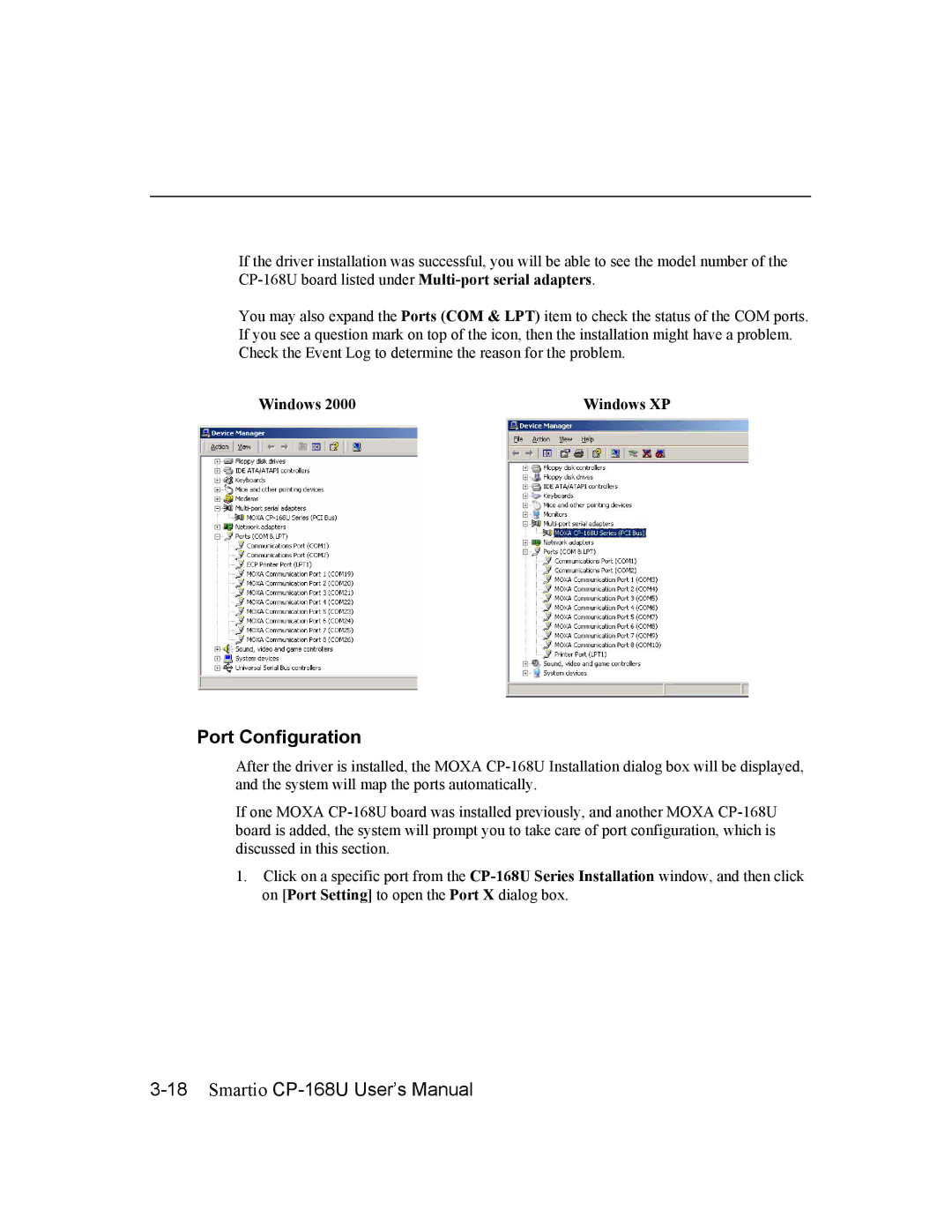 Moxa Technologies CP-168U user manual Port Configuration 