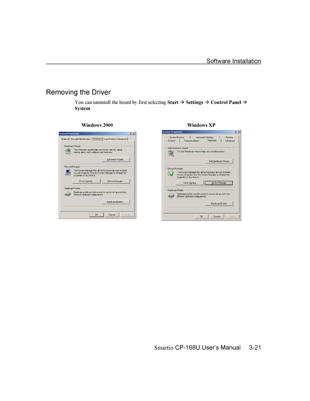 Moxa Technologies CP-168U user manual Removing the Driver 