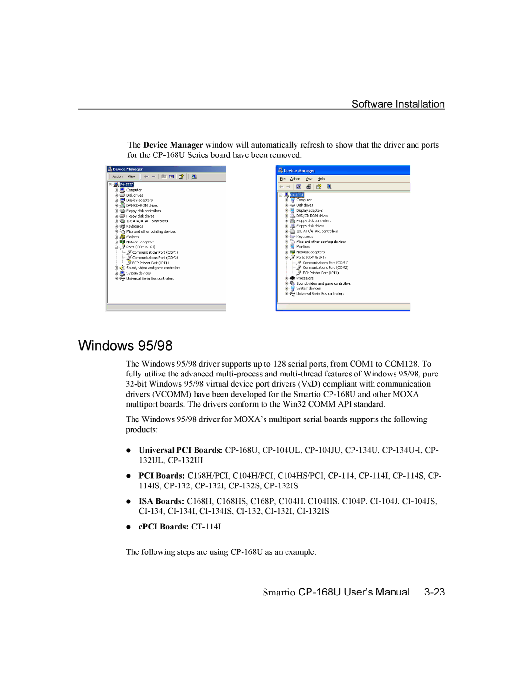 Moxa Technologies CP-168U user manual Windows 95/98 